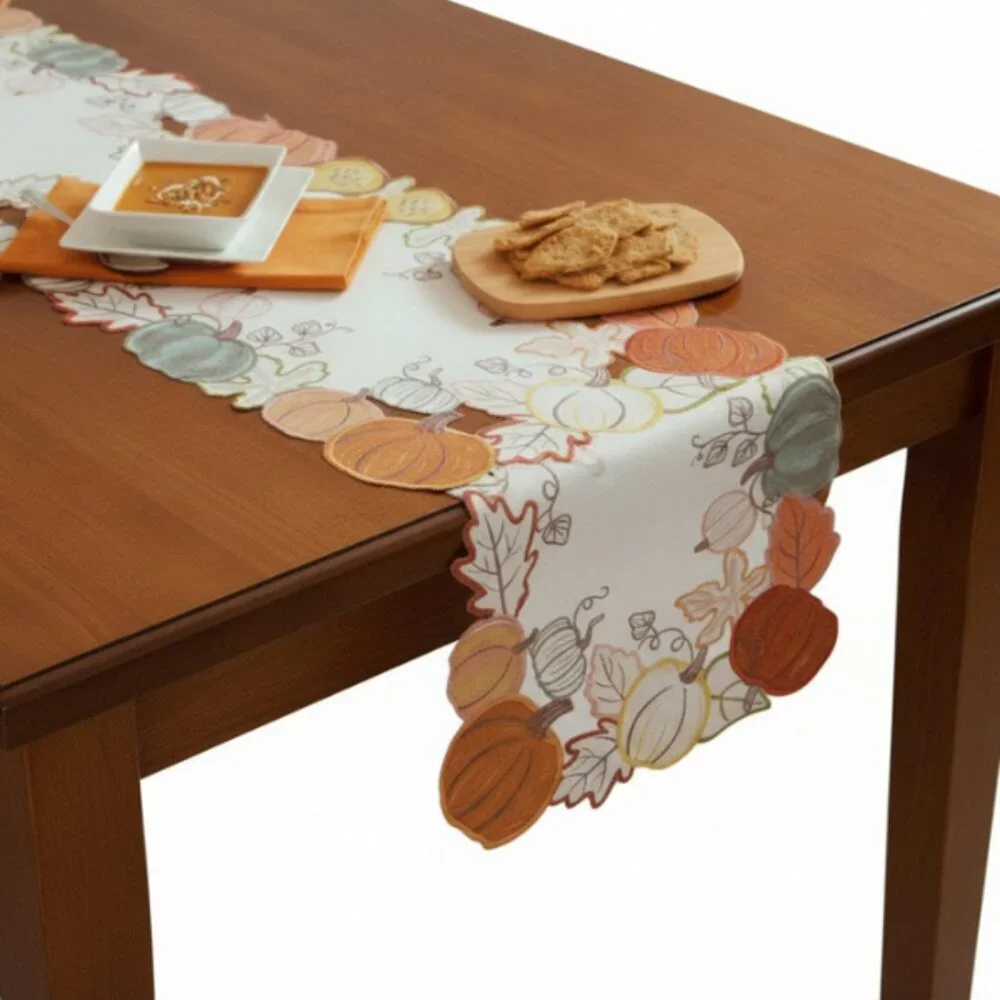 Fall Pumpkin Table Runner 13x36 Autumn Harvest Thanksgiving Decor
